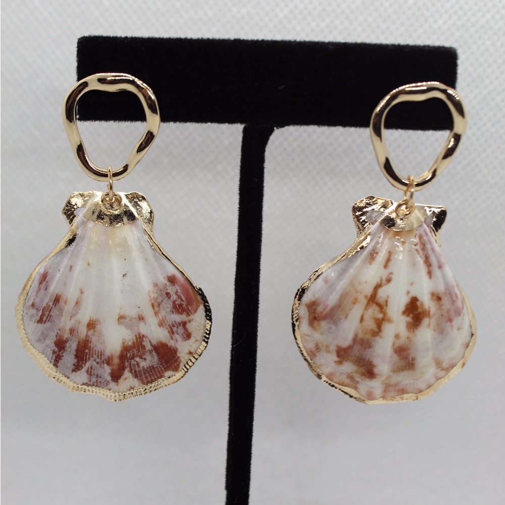 Gold and Cream Shell Earrings